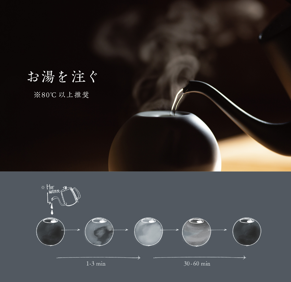 お湯を注ぐと色の変化が始まる